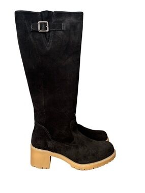 Eric Michael Suede Leather Aurora Tall Heeled Boots Size 8.5 EU 39 Black EUC
